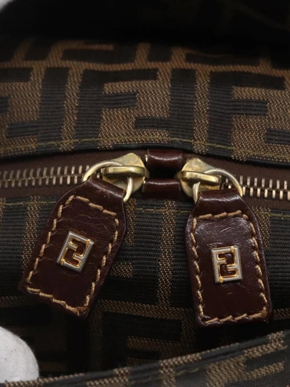 FENDI Zucca Canvas Mamma Baguette Hand Bag Black Brown Silver - Picture 10 of 16